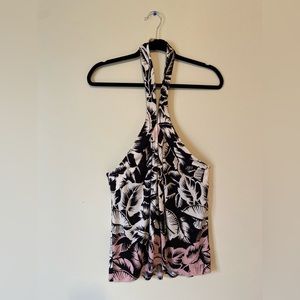 EXPRESS Halter Top in a Black, White, and Pink Tropical Pattern - size M.